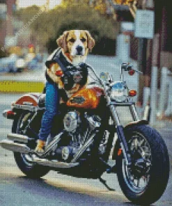 Beagle Dog On Motorcycle Diamond Painting