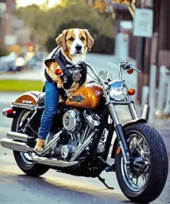 Beagle Dog On Motorcycle Diamond Painting