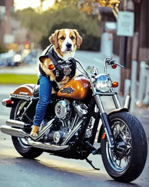 Beagle Dog On Motorcycle Diamond Painting