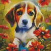 Beagle Dog With Pink Flowers Diamond Painting