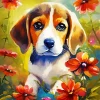 Beagle Dog With Pink Flowers Diamond Painting