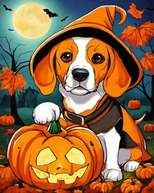 Beagle Dog With Pumpkin Diamond Painting