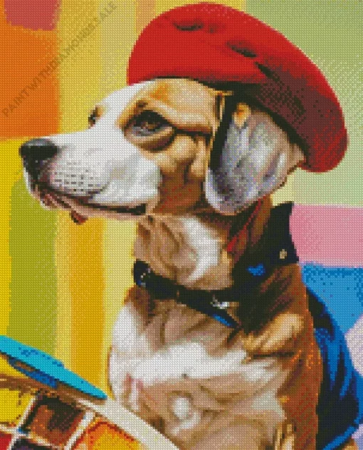 Beagle Dog With Red Hat Diamond Painting