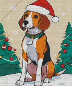 Beagle Dog With Santa Hat Diamond Painting