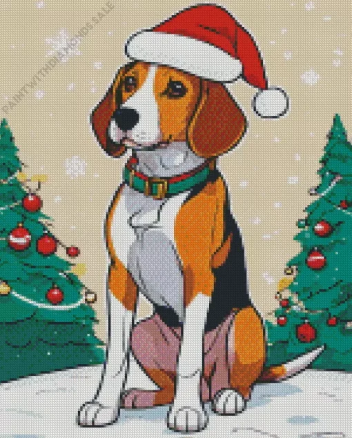 Beagle Dog With Santa Hat Diamond Painting