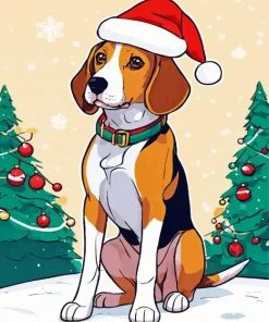 Beagle Dog With Santa Hat Diamond Painting