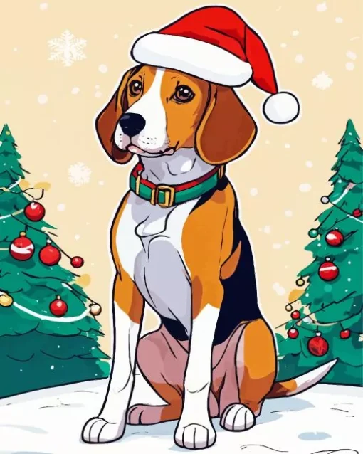 Beagle Dog With Santa Hat Diamond Painting