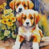 Beagle Dogs With Yellow Flowers Diamond Painting