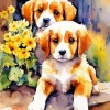 Beagle Dogs With Yellow Flowers Diamond Painting