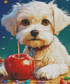 Bichon Frise Eating Candy Apple Diamond Painting