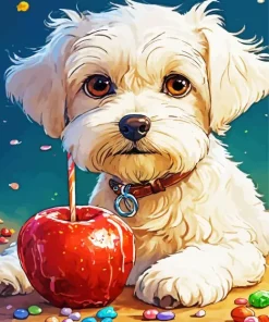 Bichon Frise Eating Candy Apple Diamond Painting