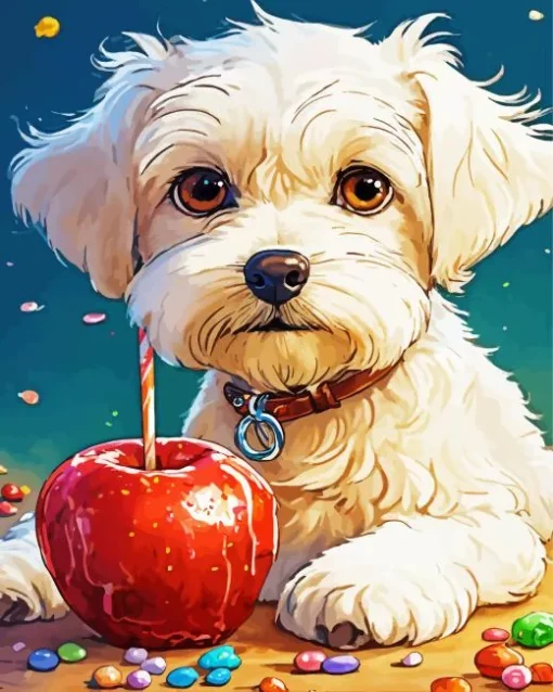 Bichon Frise Eating Candy Apple Diamond Painting