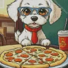 Bichon Frise Eating Pizza Diamond Painting