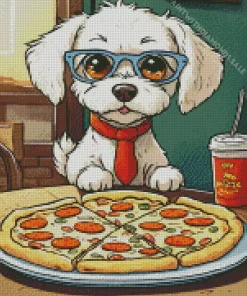 Bichon Frise Eating Pizza Diamond Painting