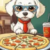 Bichon Frise Eating Pizza Diamond Painting