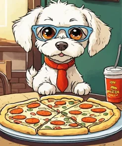 Bichon Frise Eating Pizza Diamond Painting