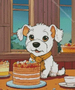 Bichon Frise With A Cake Diamond Painting