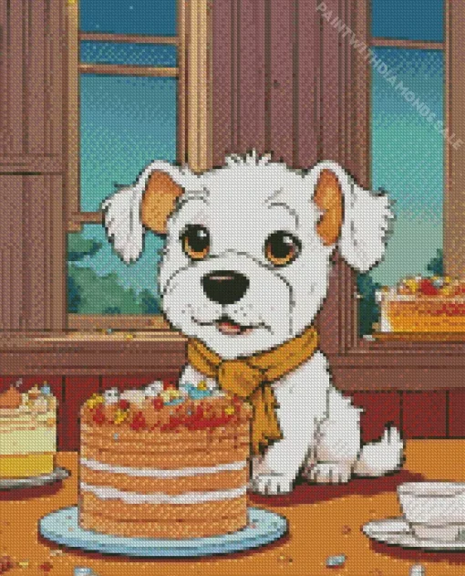 Bichon Frise With A Cake Diamond Painting