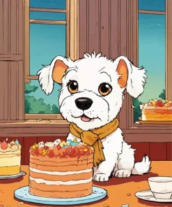 Bichon Frise With A Cake Diamond Painting