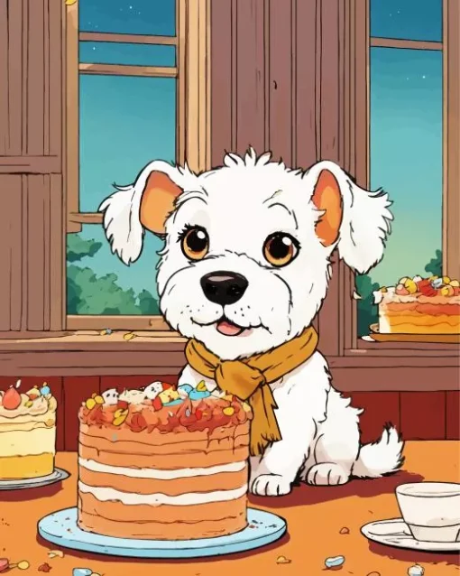 Bichon Frise With A Cake Diamond Painting