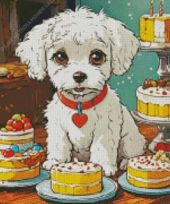 Bichon Frise With Cakes Diamond Painting