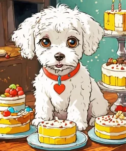 Bichon Frise With Cakes Diamond Painting