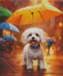 Bichon Frise With Umbrella Diamond Painting