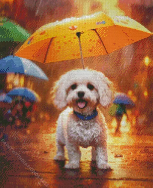 Bichon Frise With Umbrella Diamond Painting