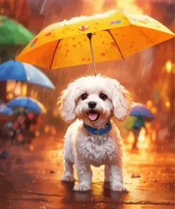 Bichon Frise With Umbrella Diamond Painting