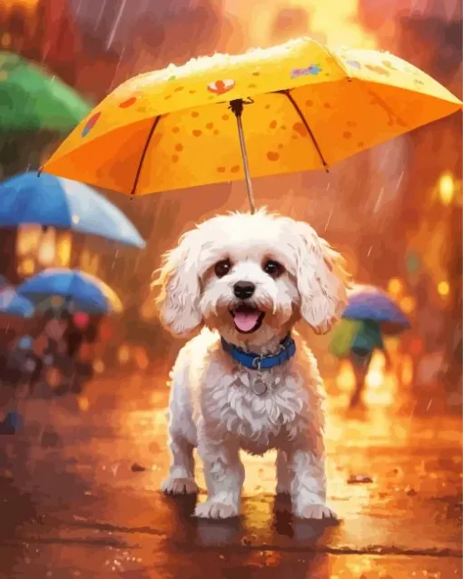 Bichon Frise With Umbrella Diamond Painting