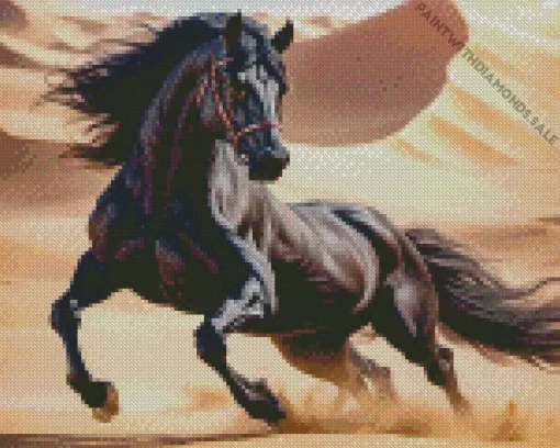 Black Horse In Desert Diamond Painting