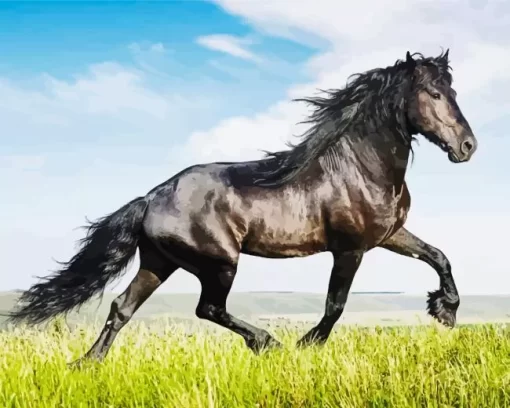 Black Horse In Field Diamond Painting