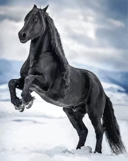 Black Horse In Snow Diamond Painting