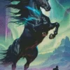 Black Horse With Aurora Lights Diamond Painting