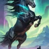 Black Horse With Aurora Lights Diamond Painting