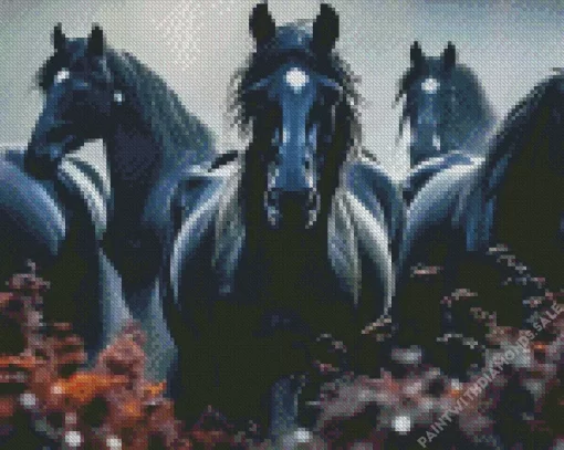 Black Horses Diamond Painting