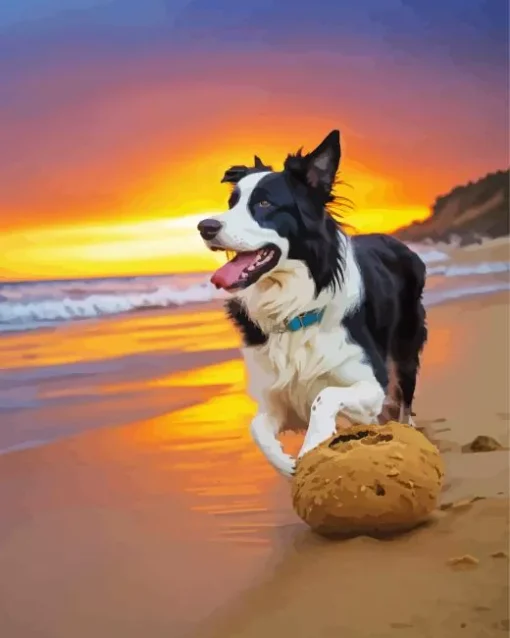 Border Collie In Beach Diamond Painting