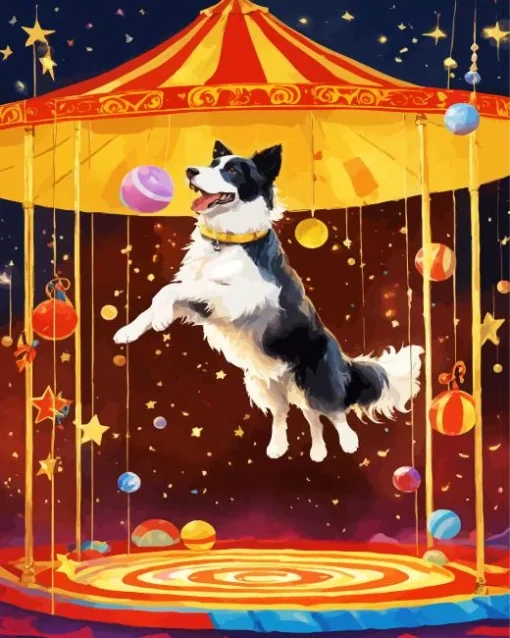 Border Collie Playing In Circus Diamond Painting