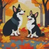 Border Collies In Autumn Leaves Diamond Painting