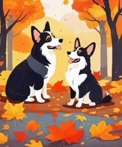 Border Collies In Autumn Leaves Diamond Painting