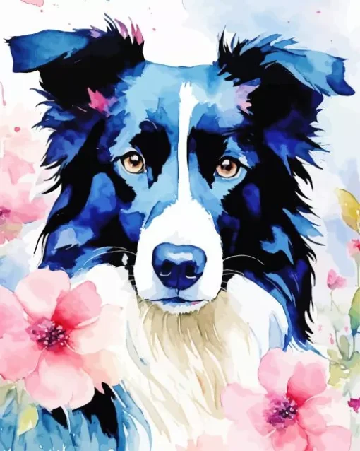 Border Collies In Flowers Diamond Painting