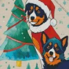 Border Collies With Santa Hat Diamond Painting