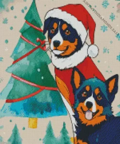 Border Collies With Santa Hat Diamond Painting