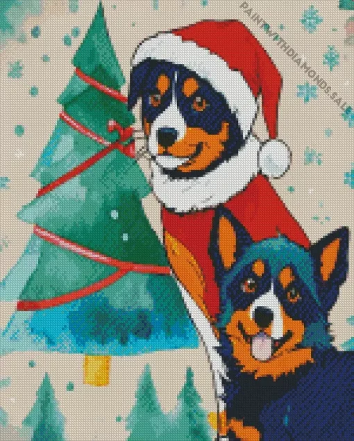 Border Collies With Santa Hat Diamond Painting