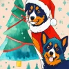 Border Collies With Santa Hat Diamond Painting