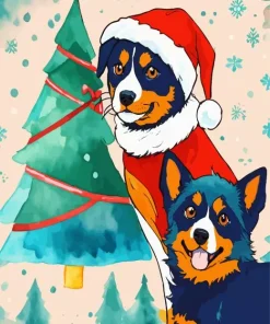 Border Collies With Santa Hat Diamond Painting