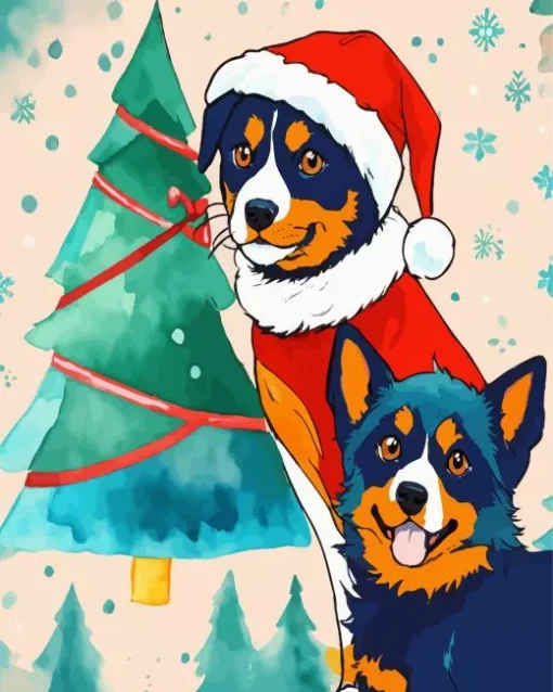 Border Collies With Santa Hat Diamond Painting