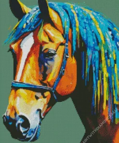 Brown Horse With Colorful Hair Diamond Painting