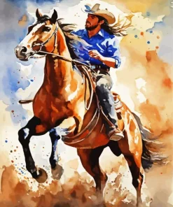 Brown Horse With Cowboy Diamond Painting