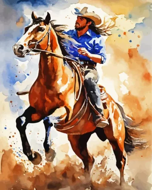 Brown Horse With Cowboy Diamond Painting